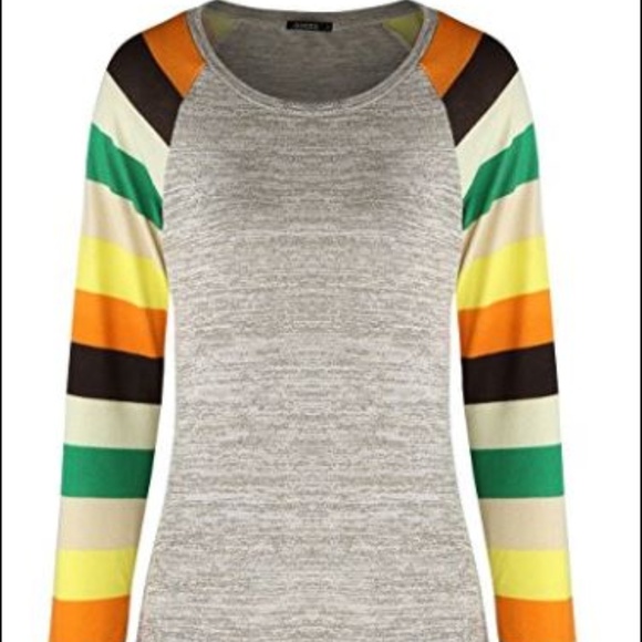 OUGES Women's Long Sleeve Round Neck Patchwork top - Picture 2 of 4